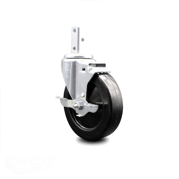 5 Inch Soft Rubber Wheel Swivel 3/4 Inch Square Stem Caster with Brake SCC